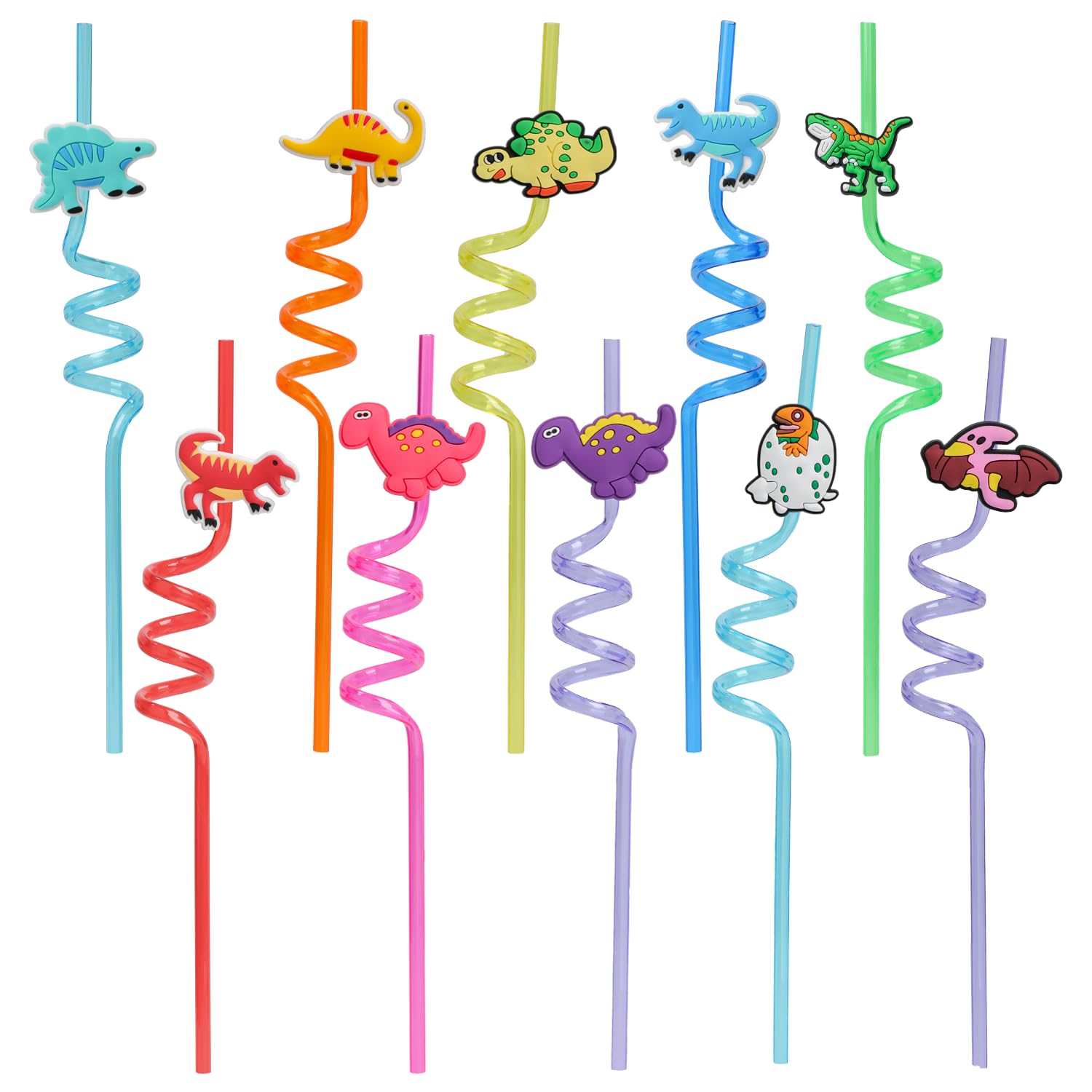10PCS Reusable Dinosaur Drinking Straws Novelty Dinosaur Party Straws for Kids,Curly Straws for Party Decorations, Birthdays, Tropical Themes Ideal Kids' Gift