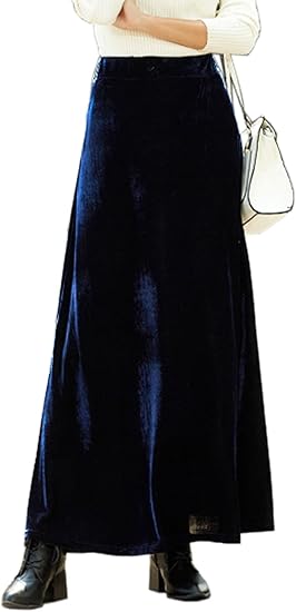 Amazon Liliumoon ベロア ロング マキシ 丈 Aライン フレア スカート ウエスト ゴム 無地 秋 冬 レディース ファッション S M L Xl サイズ ｌ ネイビー スカート 通販