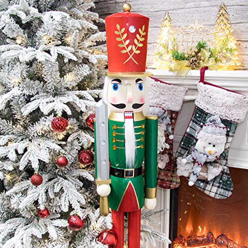 image for KI Store Large Christmas Nutcracker 4-Foot, Soldier Wooden Nutcracker 