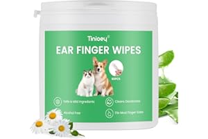 Tinioey Dog Ear Wipes for Dogs - Finger Pads(60 Pads) | Plant-Based Cat Dog Ear Cleaner Wipes Cleaning Solution to Remove Dirt and Ear Wax, Relieve Itching, Shaking Head & Inflammation
