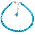 GEMKORA Real Turquoise Crystals Bracelet, 3mm Best Grade Micro Cut Beads, Chakra Healing Gemstone, Beautiful Simple Jewelry, Silver Plated Jewelry 8 inch