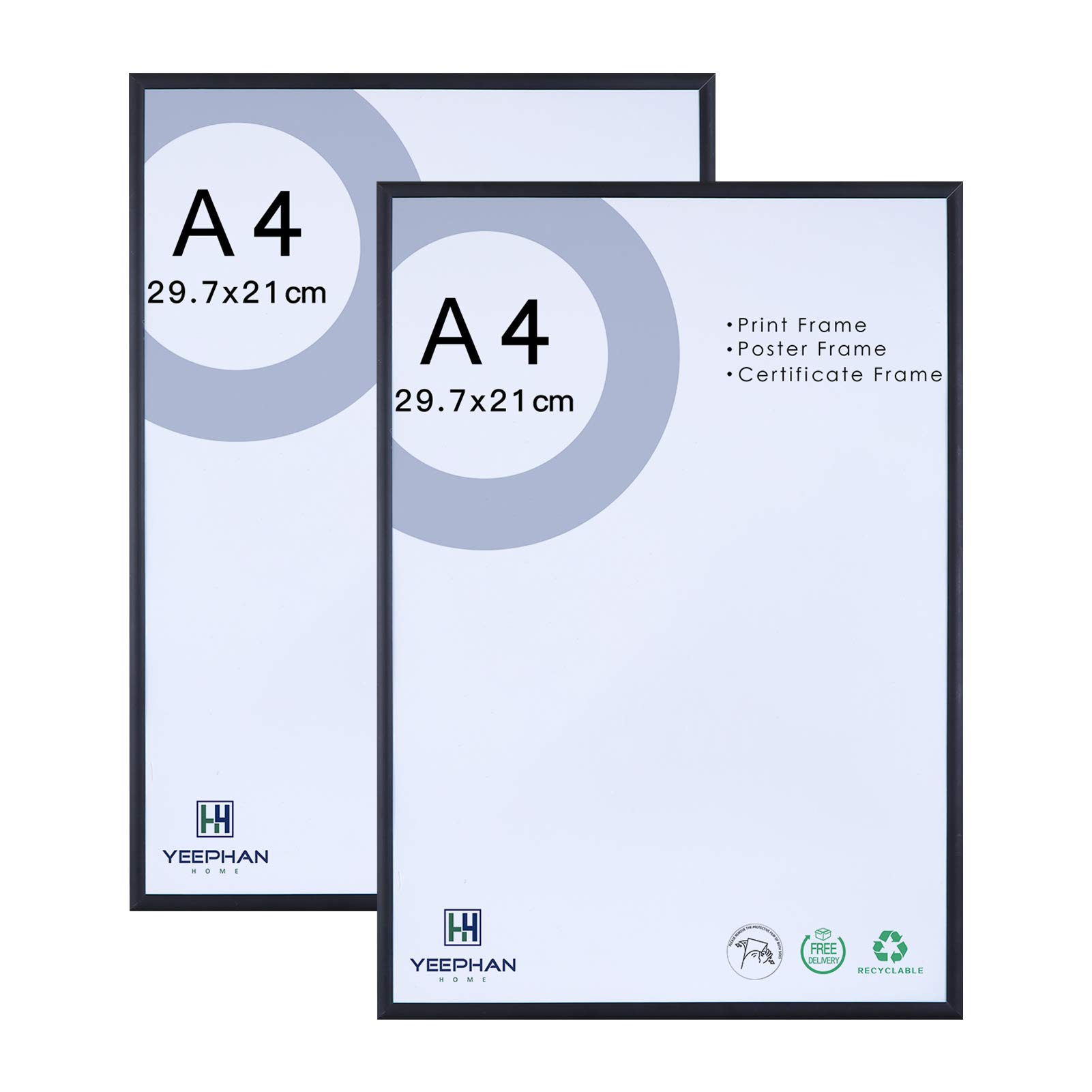 A4 Aluminum Black Photo Frame with Perspex Safety Glass front,21x30cm Metal Picture Frame Collection,Certificate Frame Wall Gallery Collage Frames for wall mount and tabletop display,Set of 2