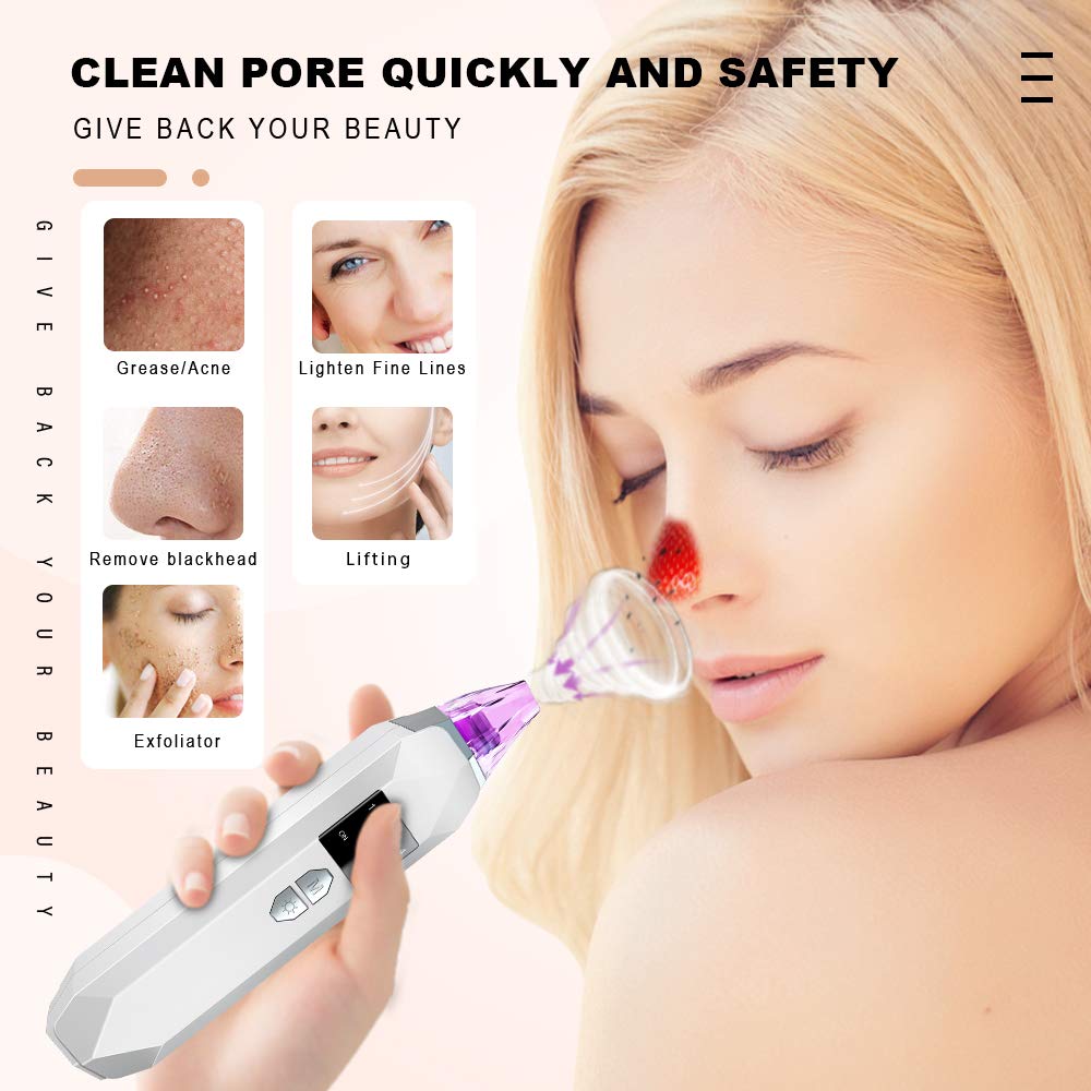 Blackhead Remover Vacuum Pore Cleaner - Merece Upgrade Blackhead Removal Tool Electric Black Head Face Vacuum Comedone Extractor Acne Sucker Whitehead Treatment with USB Rechargeable 3 Skin Care Light: Beauty