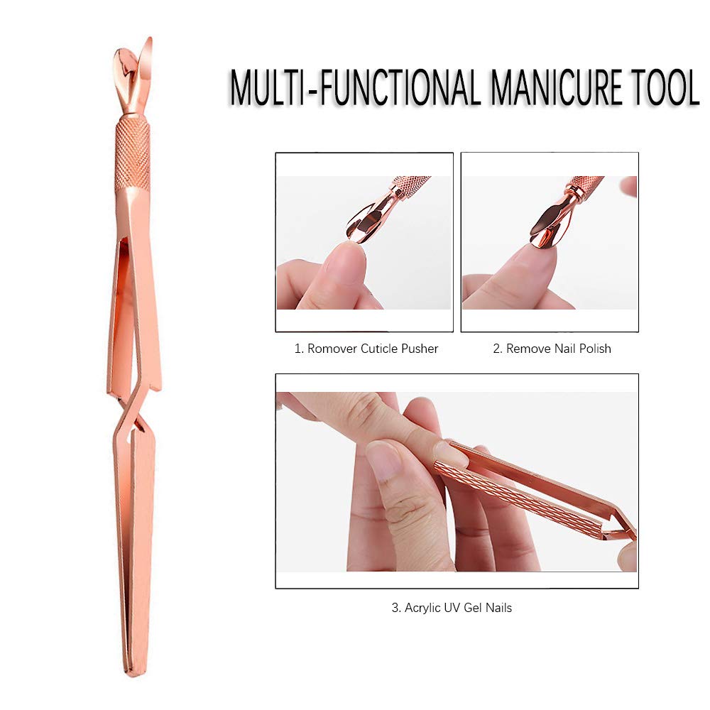 SILPECWEE 1 Pcs Colorful Stainless Steel Nail Art Pincher Cuticle Pusher False Nail Shaping Tweezers Multi-Function Manicure Tools : Beauty