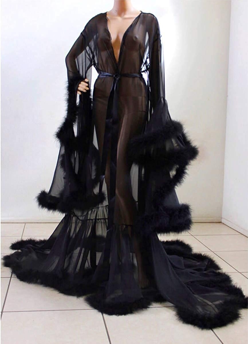 sheer nightgown with fur