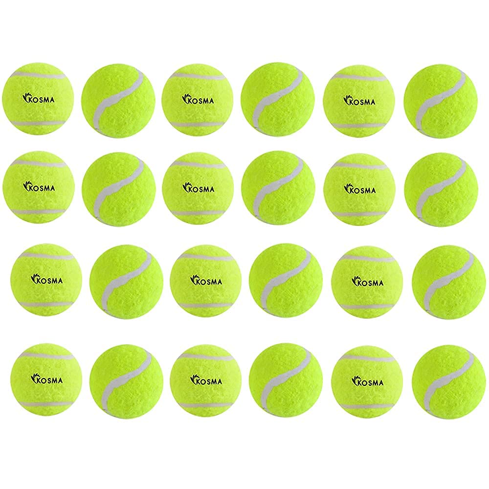 Kosma Pack of 24 Tennis Balls | Training Ball for Dogs, Super Bounce, Perfect for Begginer Cricket Training Practice (With carrying bag - Yellow)
