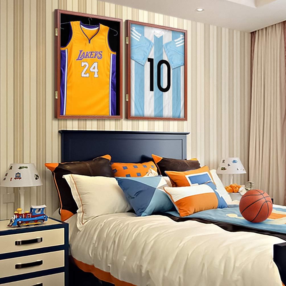 PROALLER Jersey Frame Display Case with Hanger, 98% UV Acrylic Protection Large Lockable Sport Shadowbox Baseball/Football/Basketball/Soccer/Hockey Sports Display Case, Mahogany : Sports & Outdoors