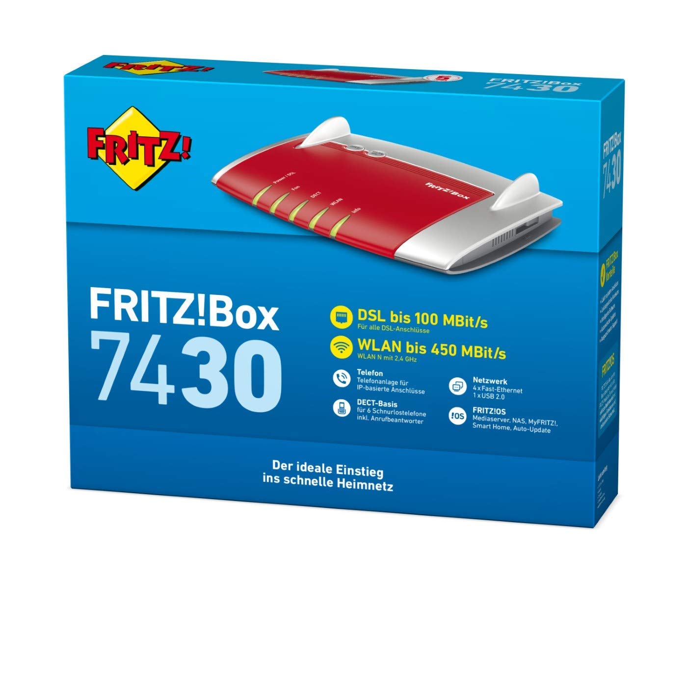 AVM FRITZ!Box 7430 (VDSL/ADSL2+, WLAN N, 450 MBit/s (2,4 GHz), TK-Anlage & Voice over IP mit DECT-Basis, Mediaserver) geeignet für Deutschland (Generalüberholt) 3