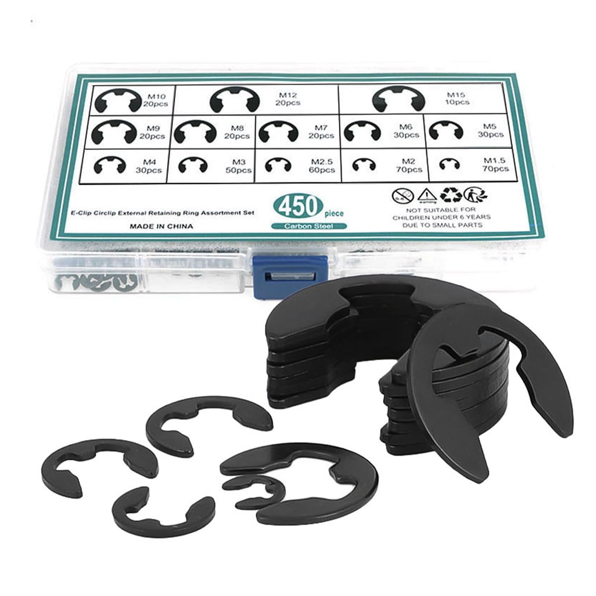POFET 450PCS E-Clamp Clamp, Snap Split Ring Clamp Kit Durable Retaining Ring Snap Ring Kit For Shafts