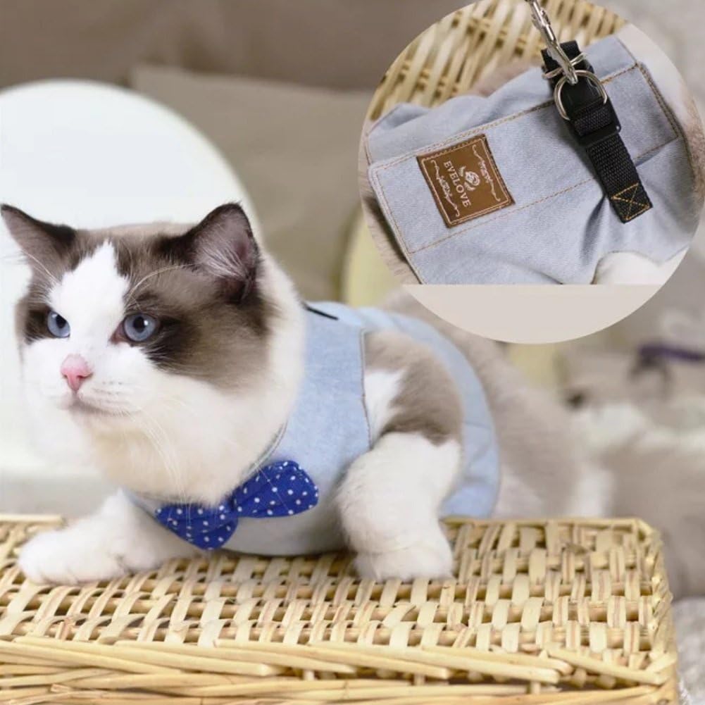 Stock Show Cat/Dog Walking Jackets Cat Harness Vest and Matching Lead Leash Set with Cute Bowtie, Detachable Leash Reteo British Style Hareness for Puppy Mediums Dogs Cats