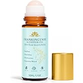 Frankincense and Castor Oil, Castor Oil Roll On with Rose Quartz, 100% Pure, Organic, Cold-Pressed, Firms Skin, Reduces Fine Lines & Hormone Balance, Suitable for Face, Neck, Abdomen, 50ML/1.7OZ (1)