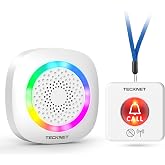TECKNET Wireless Caregiver Pager, SOS Caregiver Call Button, Smart Life Alert Systems with 5-Level Volume Control, Plug Play &amp; 500ft, Fall Alert Devices for Elderly/Pregnant Women/Patient/Disabled.