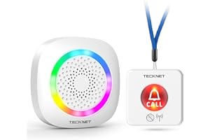 TECKNET Wireless Caregiver Pager, SOS Caregiver Call Button, Smart Life Alert Systems with 5-Level Volume Control, Plug Play & 500ft, Fall Alert Devices for Elderly/Pregnant Women/Patient/Disabled.