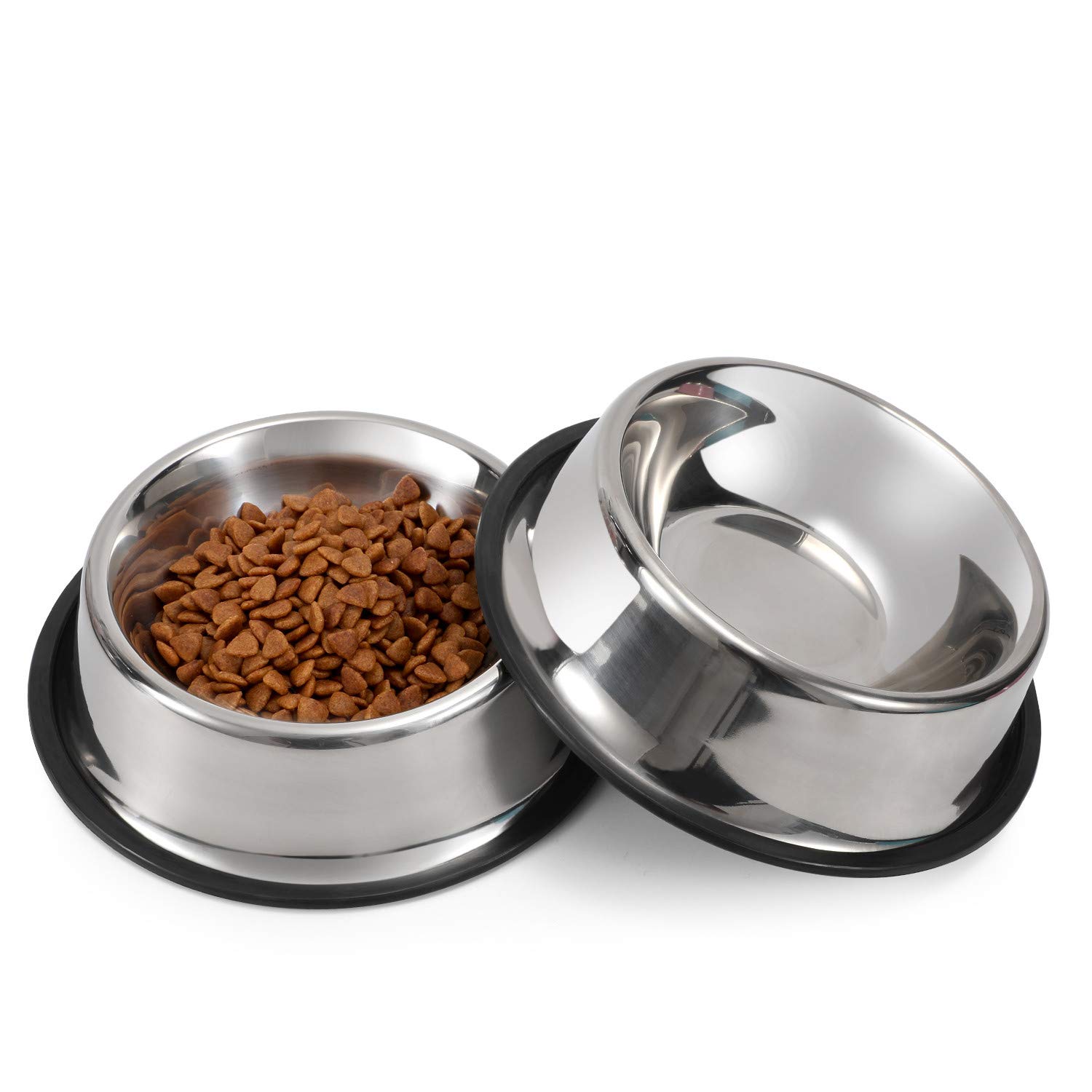 WERFORU 2 Pieces Dog Bowls Stainless Steel Dog Cat Pet Bowls for Feeding Water and Food Silver Large Size
