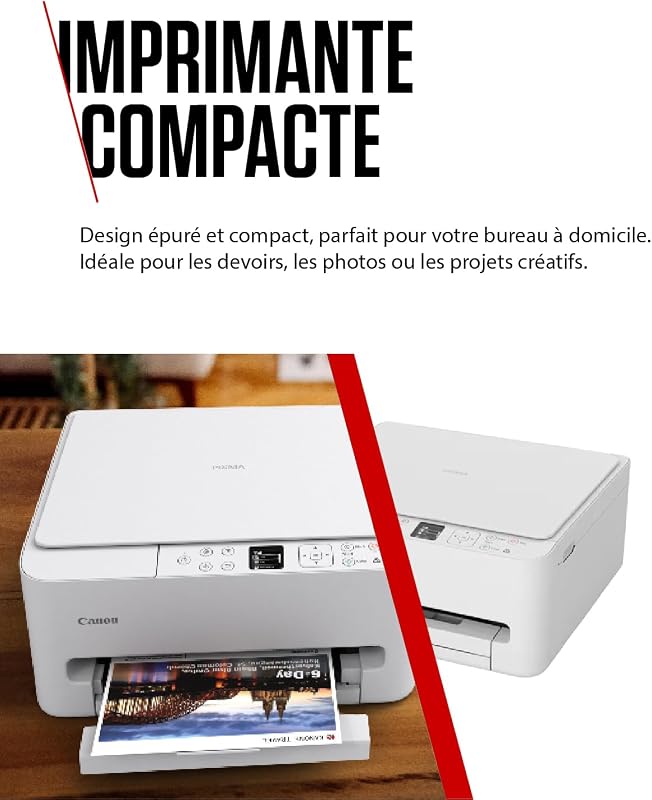 PIXMA TS6550i – Imprimante Jet d’Encre Multifonction Wi-FI – Impression Rapide Recto Verso – Format A4 et 10x15 cm PIXMA Print Plan - Inclus Papier Photo A4 SG-201, 5 Feuilles