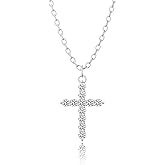 DEARMAY Sterling Silver Plated Cross Necklace for Women, Cute Dainty Diamond CZ Cubic Zirconia Cross Pendant Necklaces Simple Silver Chain Necklaces Jewelry for Women Gift