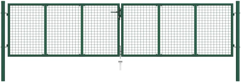 vidaXL Mesh Gartentor Doppelflügeltor Doppeltor Gartentür Zauntor Hoftor Zauntür Gartenpforte Einfahrtstor Tor Stahl 400x75cm Grün