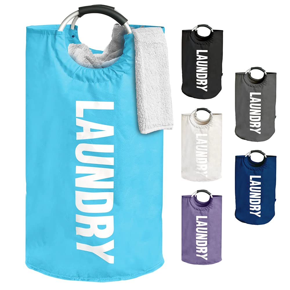 ANSIO Laundry Basket, 82L Laundry Bag with handles, Oxford Material Laundry Bins for Bedroom and Bathroom - Washing Basket Light Blue