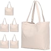 Koolmox Canvas Tote Bags, 6PCS 17x14x3.9'' Heavy Duty Canvas Bags with Reforce Handles and Widened Bottom, Reusable Washable Tote Bag Bulk Blank to DIY Art Crafts Print Women Grocery Teacher