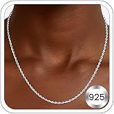 Girluky 2mm Rope Chain 925 Sterling Silver Chain Necklace for Women, Sturdy Shiny Women's Chains Necklace, 16 18 20 22 24 26 Inches
