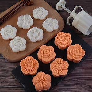 Cookie Stamp 6pcs 75g Moon Cake Mold Set, Thickness Adjustable Mid Autumn Festival DIY Hand Press Cookie Cutter Dessert Pastry Decoration Tool Moon cake Maker