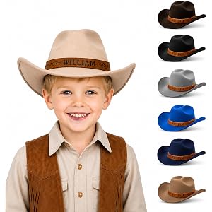 Custom Toddler Boys Cowboy Hat, Personalized Kids Toddler Hat with Name, Leather Hatband Cowboy Hat for Kids