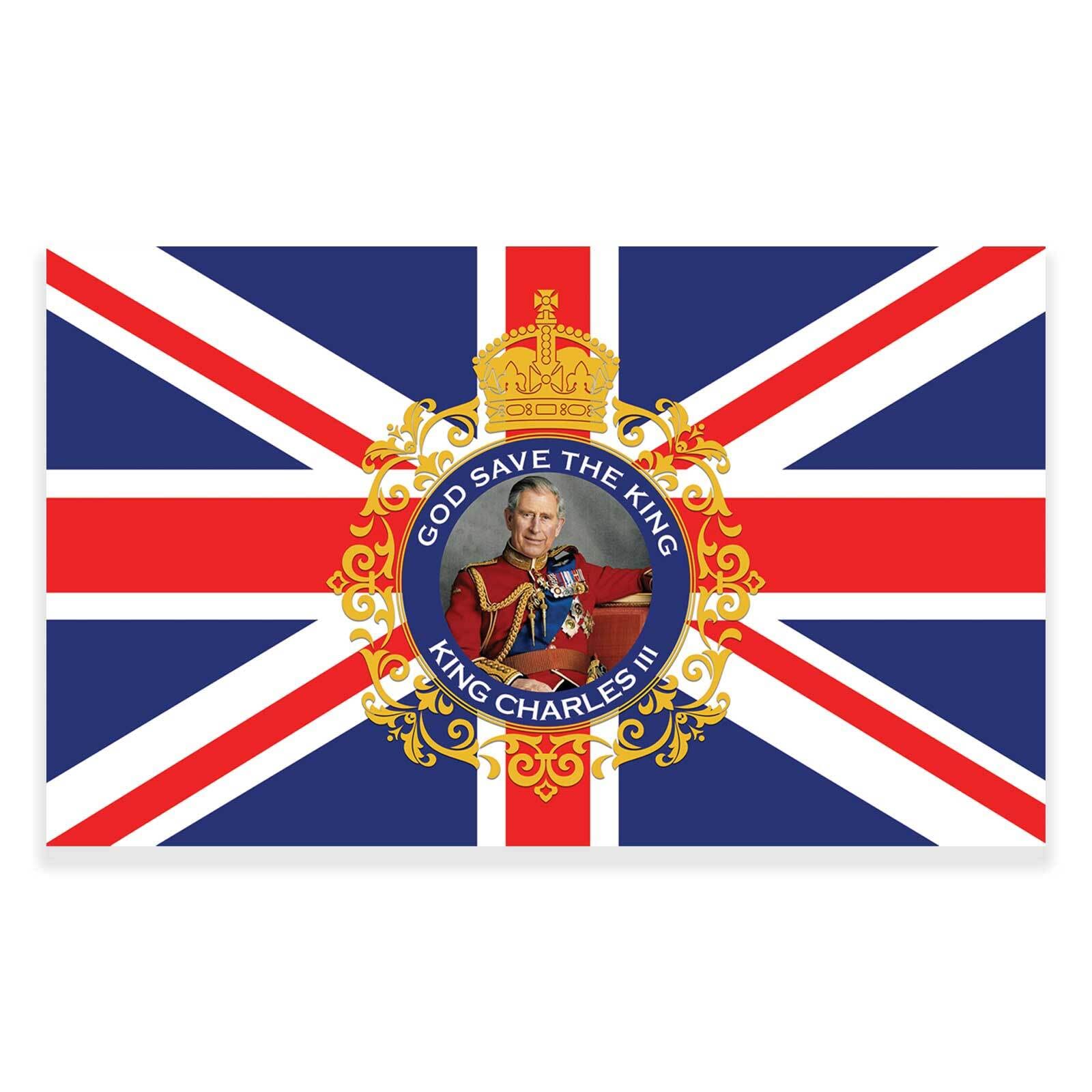 King Charles Flag Union Jack Decorations Great Britain Souvenir Flag for British Royal Street Parties Outdoor Events - Union Jack God Save The King 5ft x 3ft (150cm x 90cm)