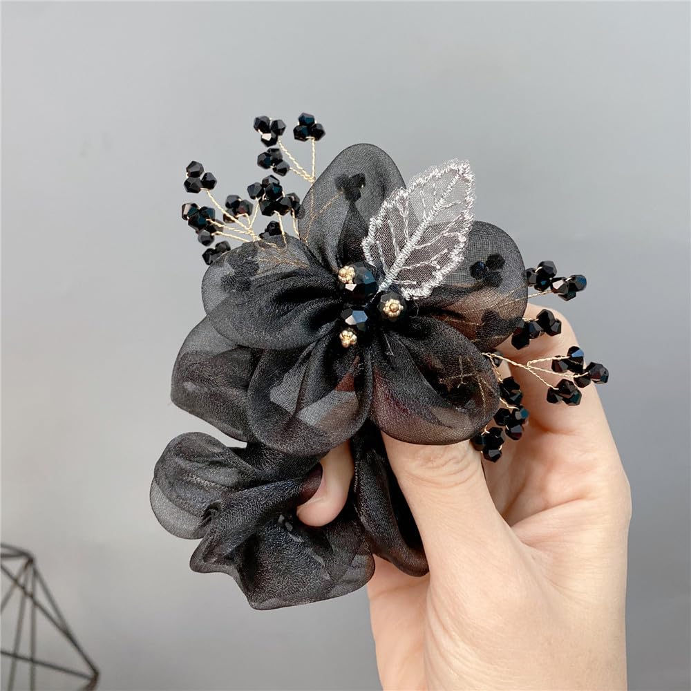 Hair Bobbles Scrunchies for Women Hair Bands Hair Accessories Chiffon Organza Hair Rings Hair Scrunchie Large Hold Elastic Hair Wiggle for Women Women, Black