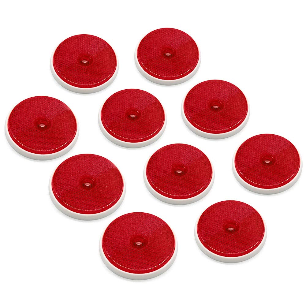 ETUKER 10 Pack Rear Reflector,Trailer Round Reflectors for Gate Posts, Round Rear Reflectors Screw Fixing, Trailer Round Reflector Suitable for RV Truck Tractor Gate Reflectors(Red)