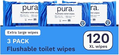 Pura Flushable Wipes 3 Pack 40s Biodegradable Plastic Free Fine to Flush