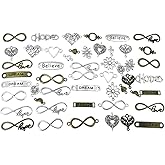 Kinteshun Infinity Inspiration Words Lettering Charm Pendant Connector Bracelet Bead Charm Linker for DIY Jewelry Making Findings(50pcs,Silver&Bronze Tones)