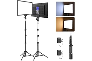 NEEWER BASICS 13" LED Video Light Panel, 2 Pack Studio Lighting Kit with Tripod Stands, Bi Color Photo Key Light for Streaming Photography Podcast Recording, 2400Lux 3200-5600K CRI97+ 8000mAh, NL-192B