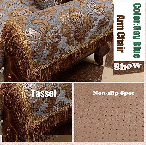 Sideli Luxury Sofa Arm Chair Pad Leather Sofa Cover with Tassel Non-slip(2pc-20x24-sofa arm cover, Aosailo- gray blue)