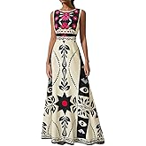 winkbay Women's Boho Print Cut Out Dresses Summer Sleeveless A Line Flowy Maxi Dress Beach Vacation Clothes