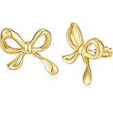 HolidayQbee Bow Earrings for Women Dainty 14K Gold Plated Studs Earrings Bow Jewelry Gold Earrings