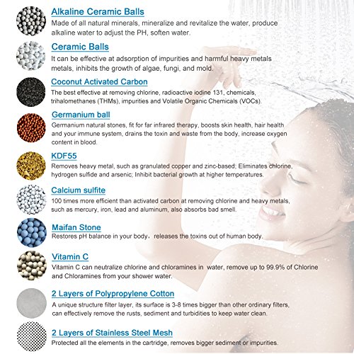 2 Packs HUANLEMAI 12-Stage Replacement Shower Head Filter Cartridges w/Vitamin C Universal Water Softener Purifier System for Healthy Skin Hair Pet & Baby Bath, Removes Chlorine, Fluoride & Impurities