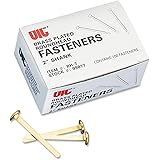 Officemate Round Head Fasteners, 2 Inch Shank, Brass Plated, Box of 100 (99817)