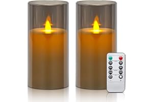 Aignis Flameless Candles Flickering Battery Operated Candles Pack of 2(D: 3" x H: 6H:6") LED Candles Made of Unbreakable plexiglass and Remote Control with 24-Hour Timer (Timeless Gray)