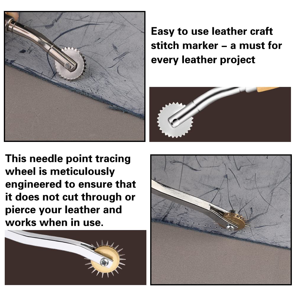 TLKKUE 55 PCS Leather Working Tools, Leathercraft Kit with Roll Bag, Groover Stitch Wheel Waxed Threads Awl Needles Manual, Leather Sewing Kit for DIY Sewing Craft Projects