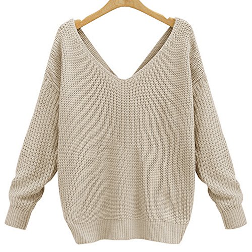 EMMA-Maglione-Donna-Primavera-V-sul-Retro-Maglia-della-Batwing-Elegante-Pullover
