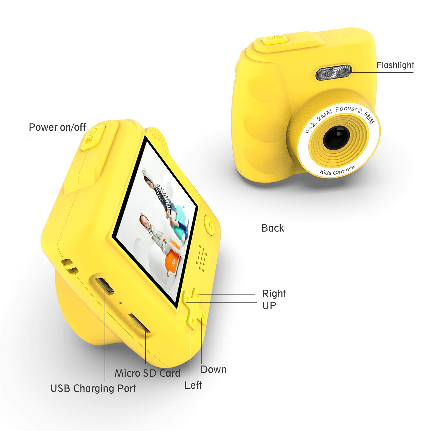 Winnovo Macchina Fotografica per Bambini P10 2 Pollici Digitale Portatile Fotocamera for Kids Girls, Mini Videocamera 5MP /con Scheda SD da 32GB (Giallo)