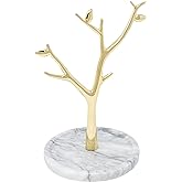ATP MODERN Marble Jewelry Tree - Gold Necklace Holder - Jewelry Stand For Necklaces & Rings - Jewelry Organizer (White)