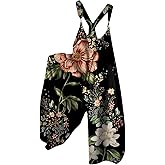 MGWTFZDL Summer Overalls for Women 2025 Wide Leg Baggy Jumpsuits Spaghetti Strap Boho Floral Printed Loose Fit Rompers