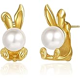 Easter Rabbit Earrings for Women Cute Easter Bunny Pearl Stud Earrings Festival Jewelry Gifts