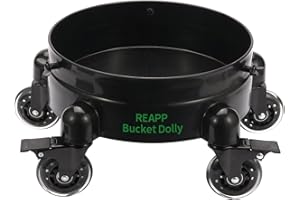 REAPP Bucket Dolly with Wheels,Heavy-Duty 360°Rolling Car Wash Bucket Dolly with 5 Wheels and 2 Locking Casters Compatible with 4, 5 and 6 Gallon Buckets (Black, 3''Casters Roller Wheels)
