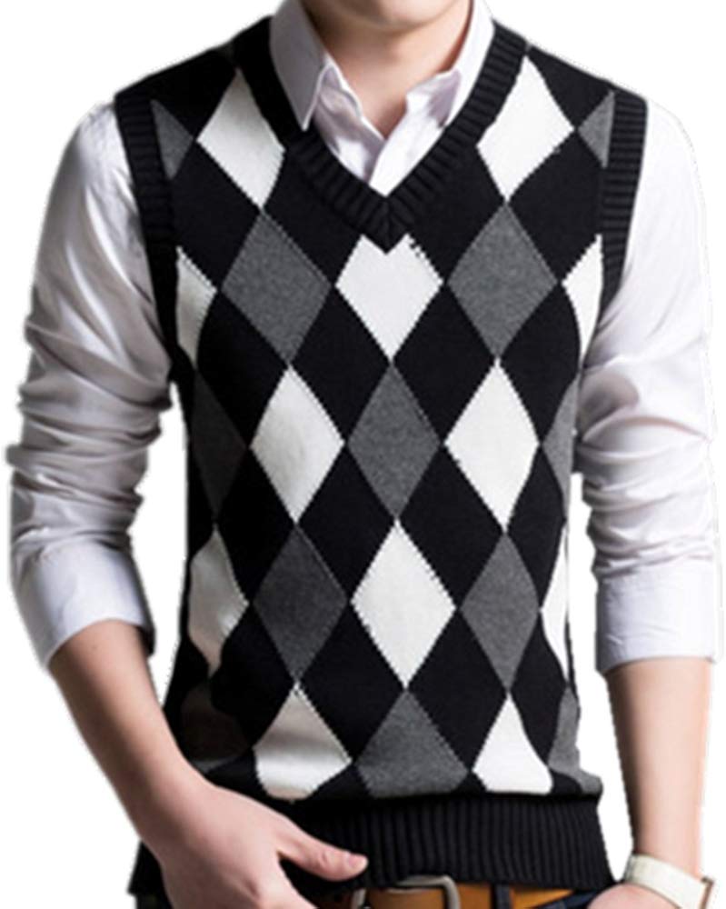 Amazon Yogly メンズ暖かいニットベスト ダイヤ 柄ベスト 制服