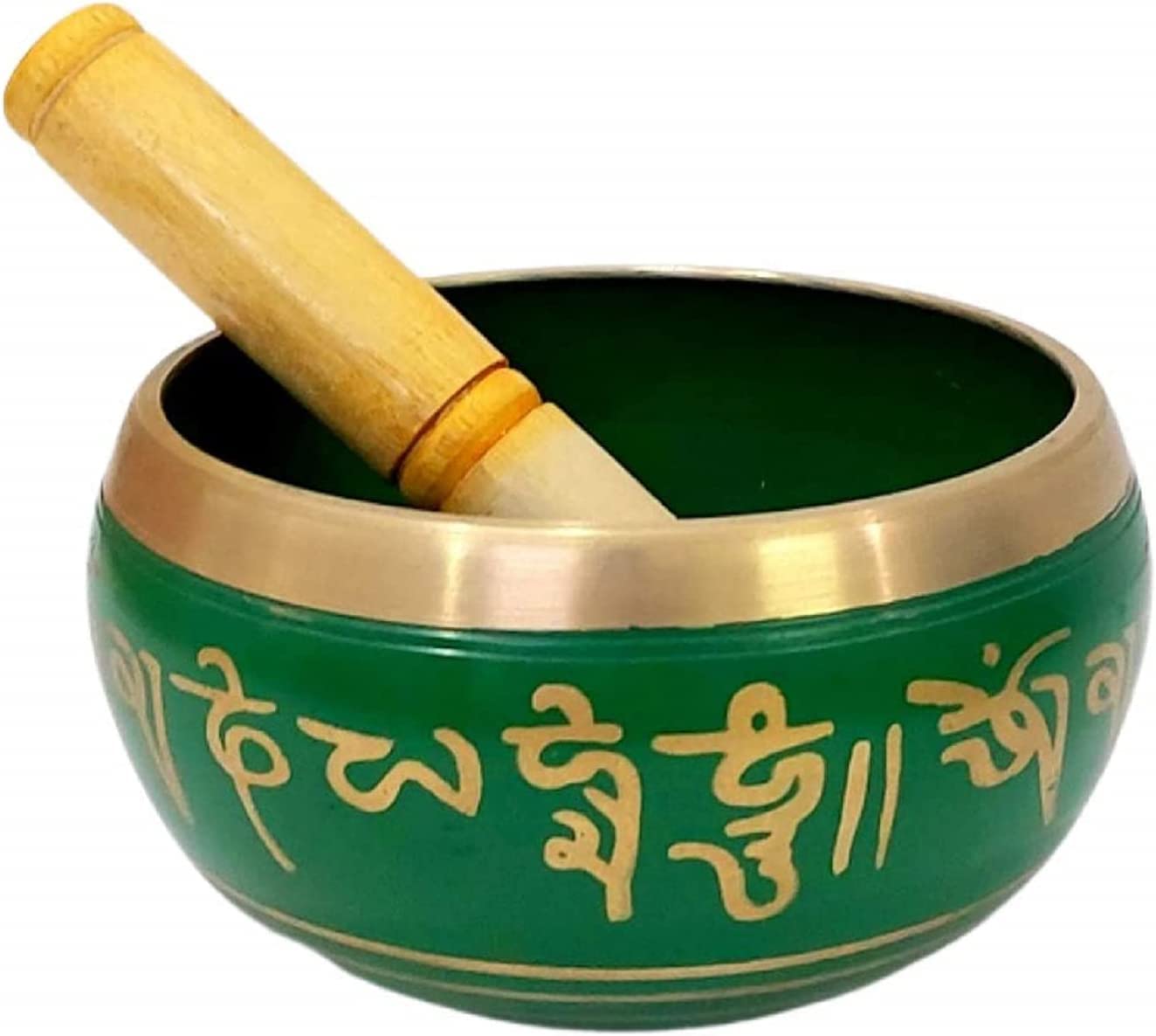 PR INTERNATIONAL Singing Bowl Tibetan Prayer Instrument with Wooden Stick And Cushion Meditation Bowl - Green