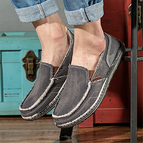 Mens Canvas Shoes Vintage Breathable Slip on Loafers Outdoor Walking (9.5 D(M) US, Gray)