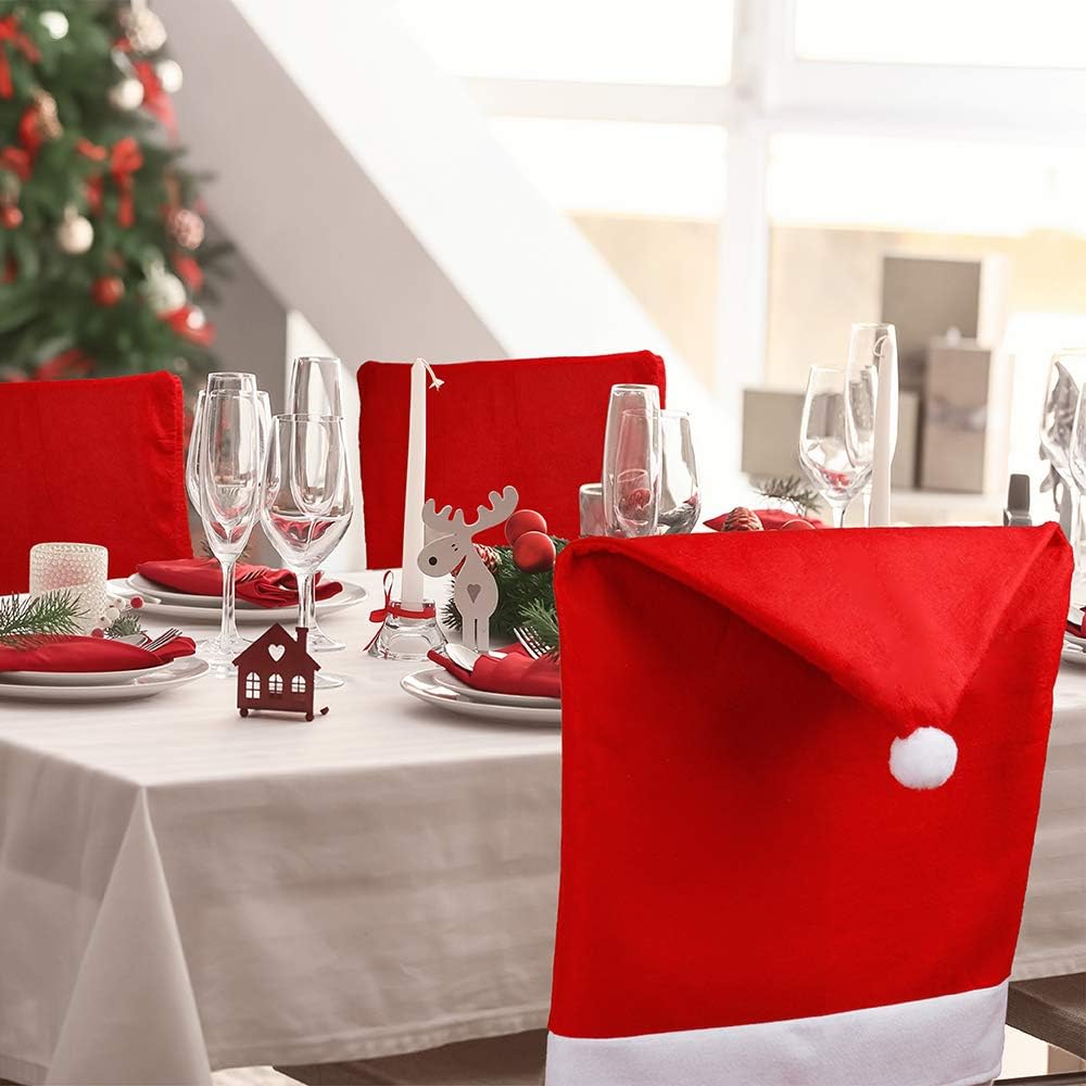 D-FantiX Christmas Chair Covers Set of 6, Santa Hat Chair Covers for Dining Room Holiday Christmas Decorations Red: Home & Kitchen