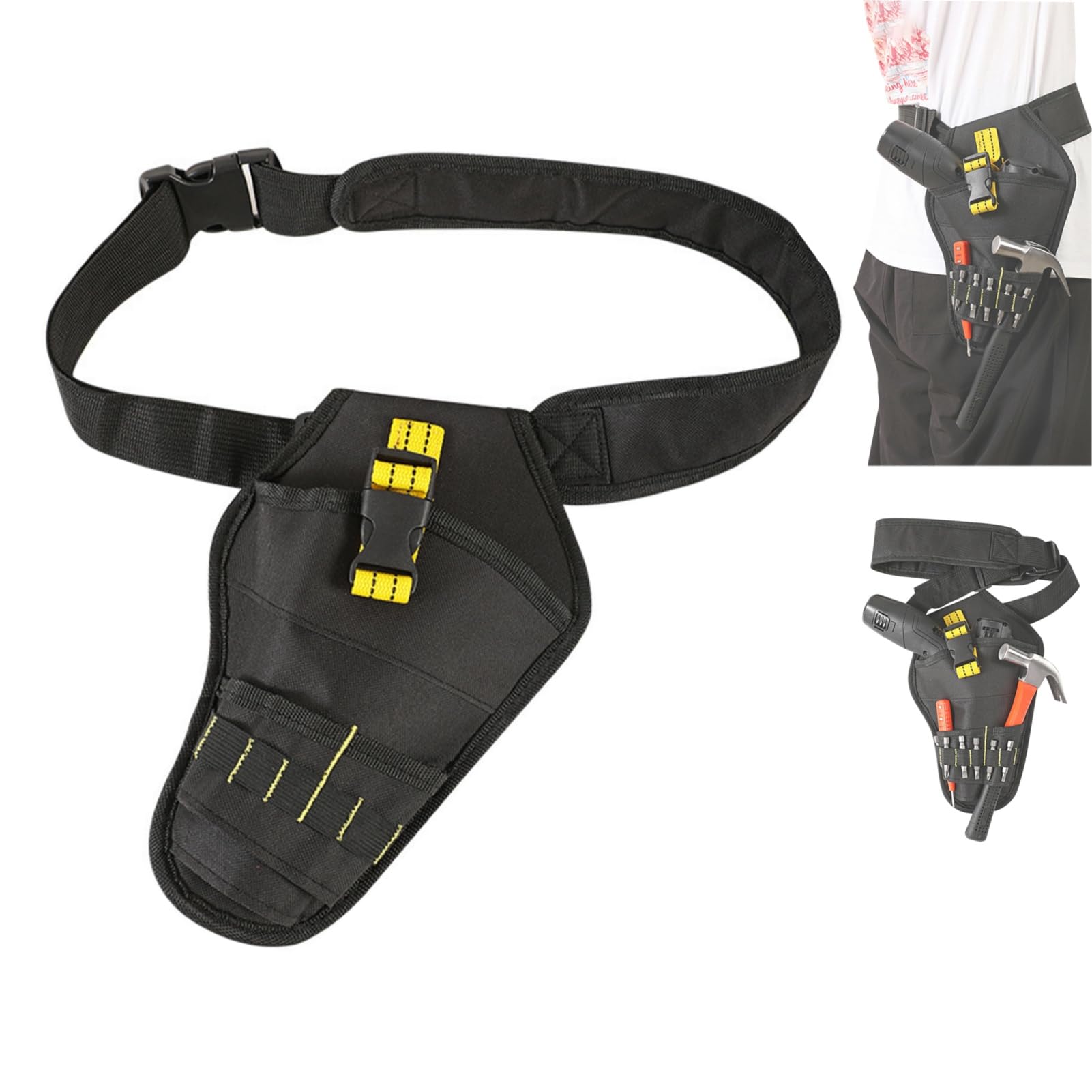 Heavy-Duty Impact Driver Holster with Belt Adjustable,Impact Driver Holster Drill Holster for Tools and Drill Bits,Drill Holster Tool Pouch Belts Waist Bags(Black, with Belt)